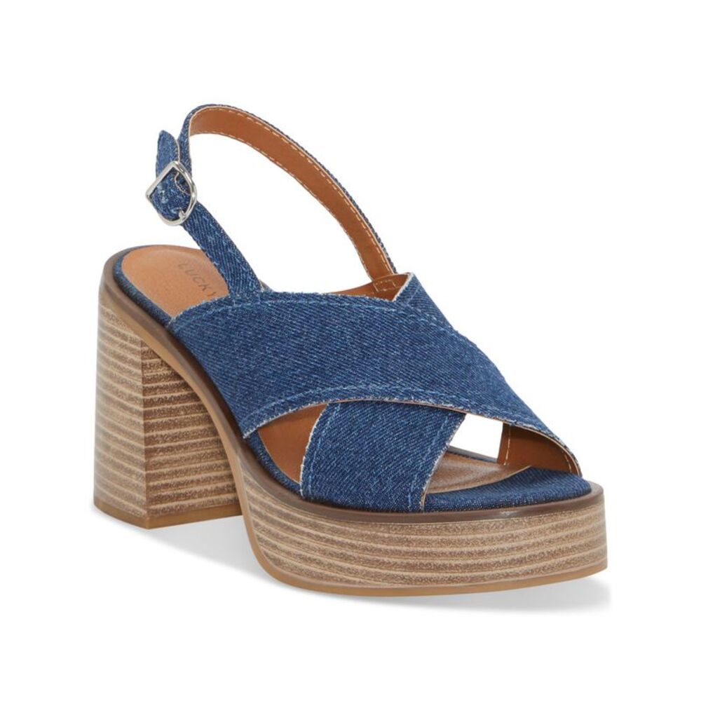 LUCKY BRAND Womens Navy Denim 1" Platform Delmie Slingback Sandal 9.5